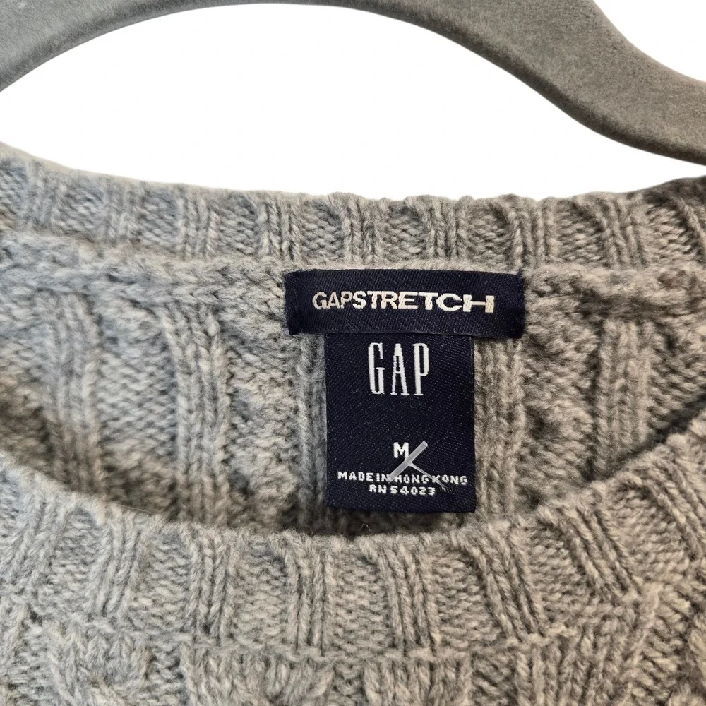 Gap Cable Knit Sweater Womens‎ Medium Gray Vintage Lambswool Stretch